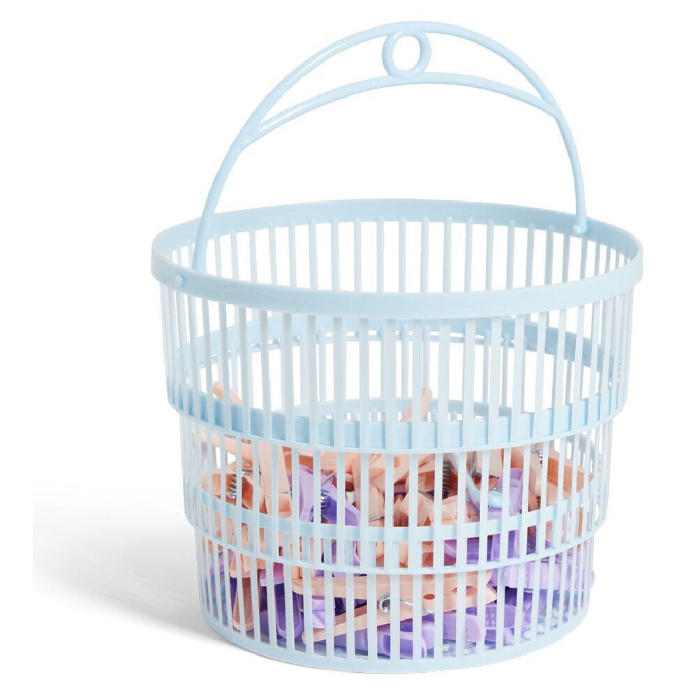Panier avec 50 pinces à linge bleu - Ø20xH.17cm