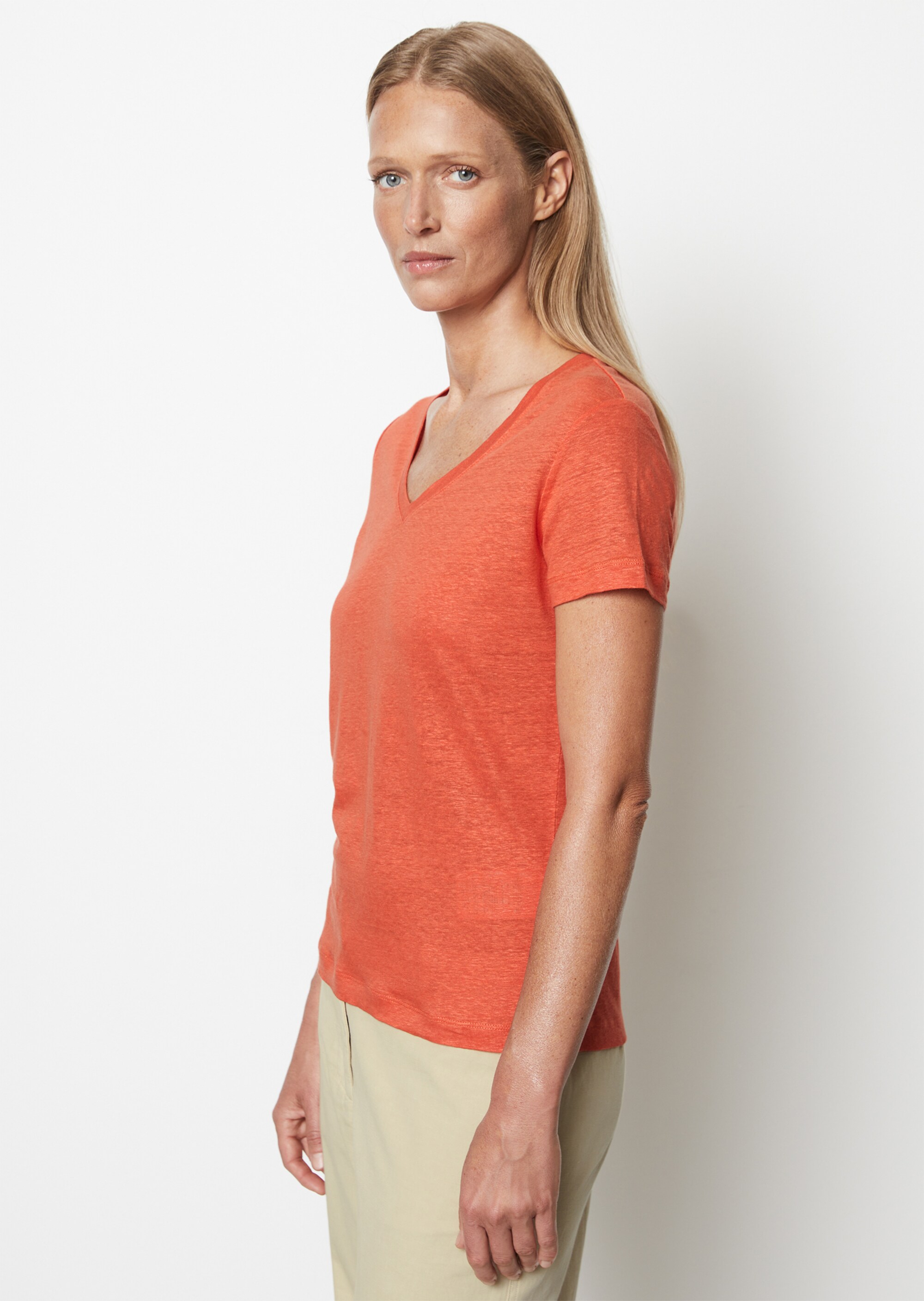 Leinen-V-Neck-T-Shirt regularaus hochwertiger Jersey-Qualität