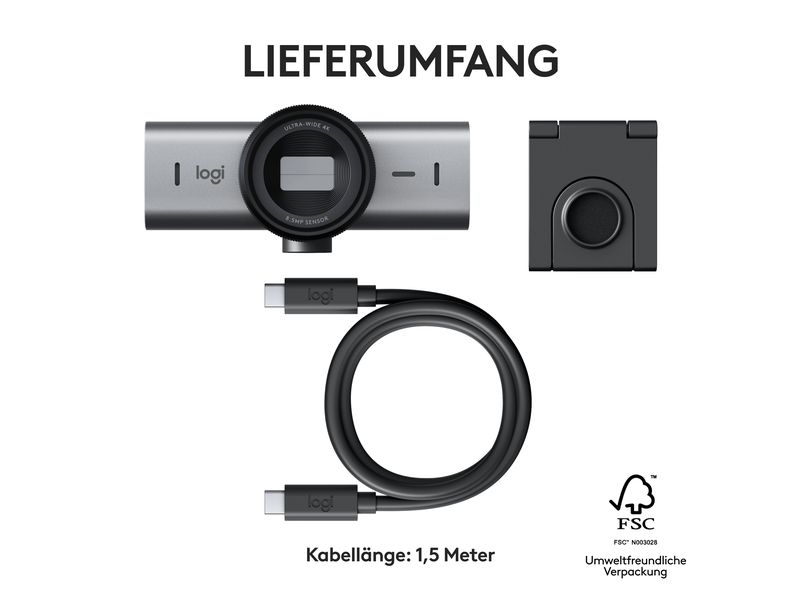 Logitech Webcam MX Brio 4K Graphite 4K-Webcam mit KI-gesteuerten Funktionen und erstklassiger Bildqualität