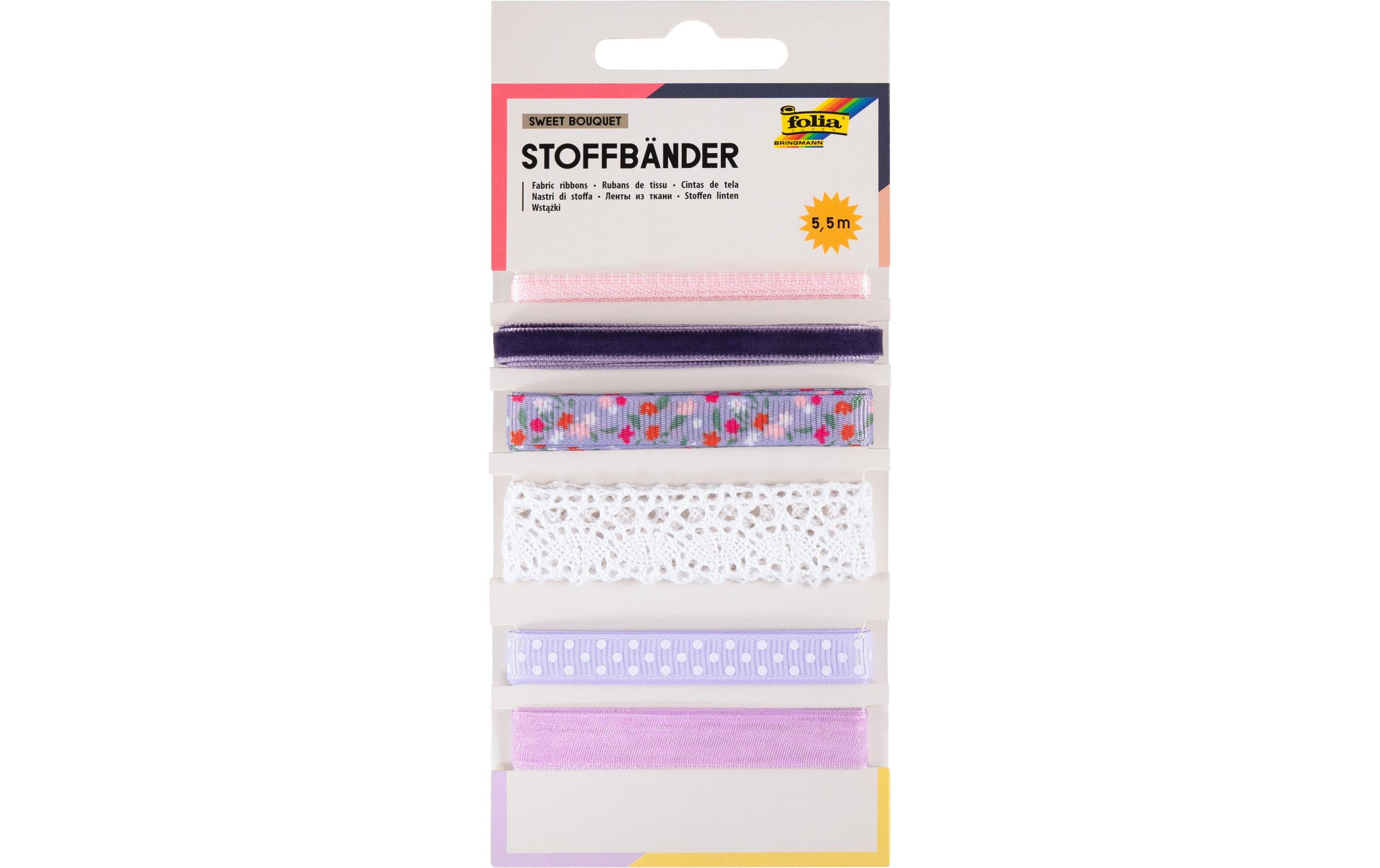 Textilband Sweet Bouquet 5.5 m, Mehrfarbig, 6 StückGeschenkband zur Dekoration von Präsenten