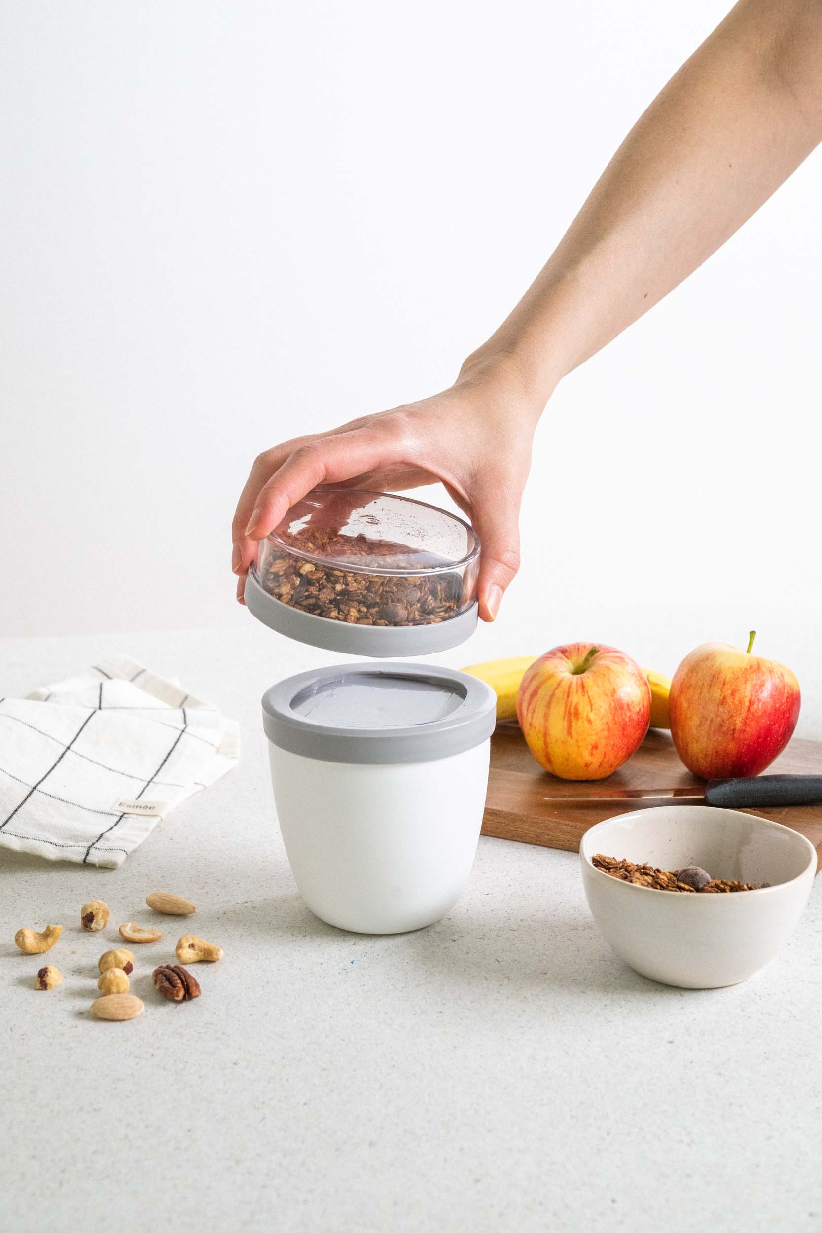 (2er Set) 700ml Lunch Pot mit 2 Essens Behälter / Müsli / Joghurt / Suppe - Weiss / Rosa