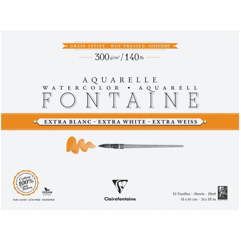 Fontaine Extra Blanc Grain Satiné bloc collé 4 côtés 12F 46x61cm 300g