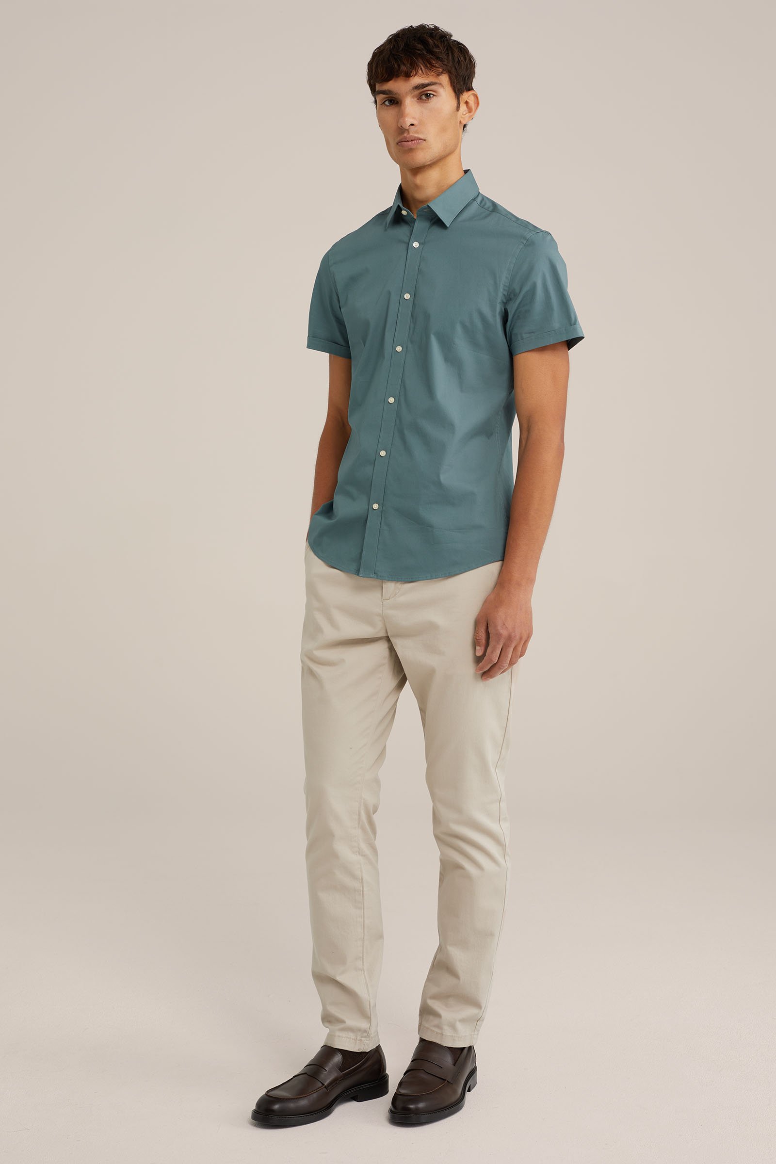 poplin overhemd met stretch WE Fashion Groenblauw