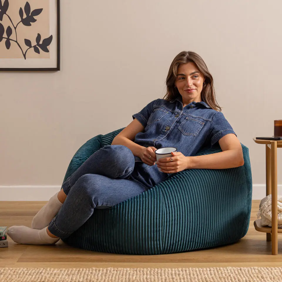 icon - Kingston XL Zitzak Fauteuil - Ribfluweel - Blauwgroen