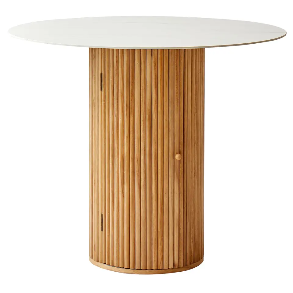 Ronde eettafel van hout met marmerlook blad D90