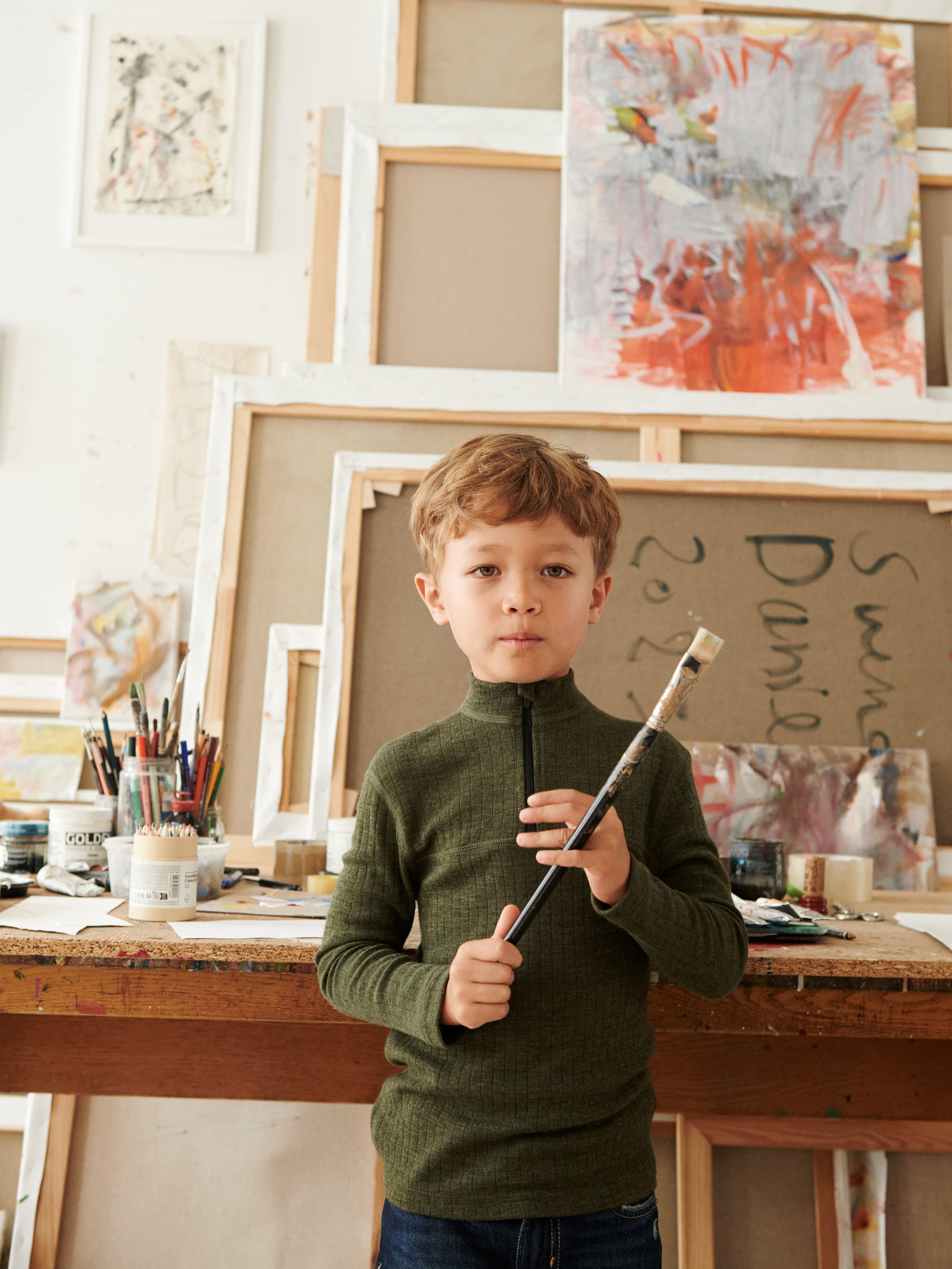 Shirt met halve rits van merinowol voor kinderen