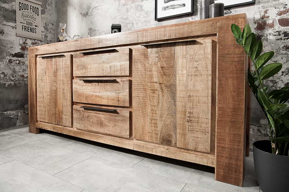 Massives Sideboard IRON CRAFT 175cm Mangoholz Kommode mit Schubladen Handarbeit