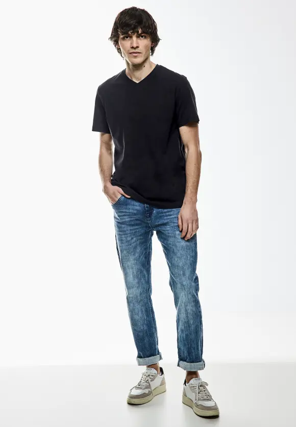 Basic V-Neck  T-Shirt - deep blue