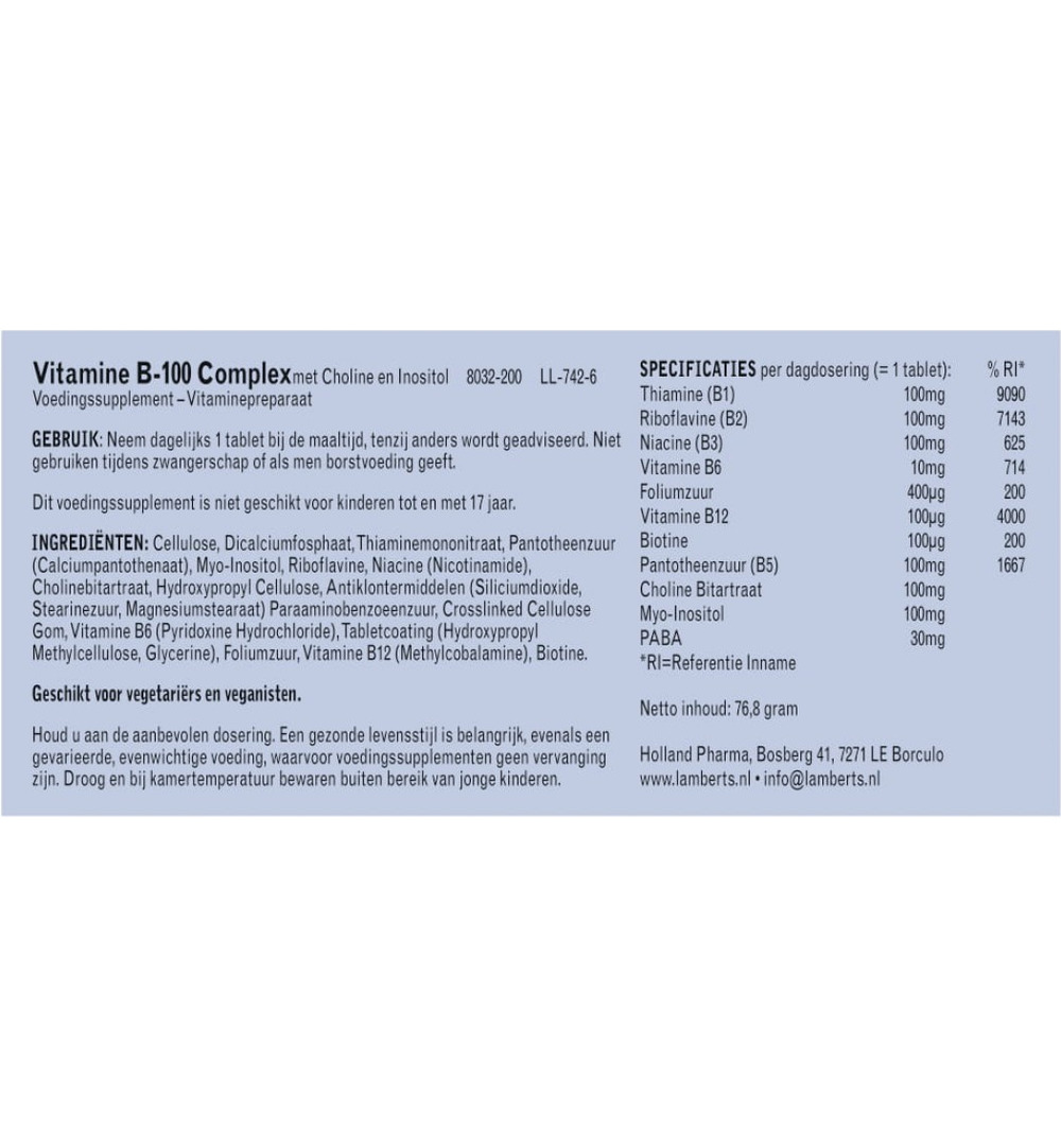 Lamberts Vitamine B100 complex (200 tabletten)