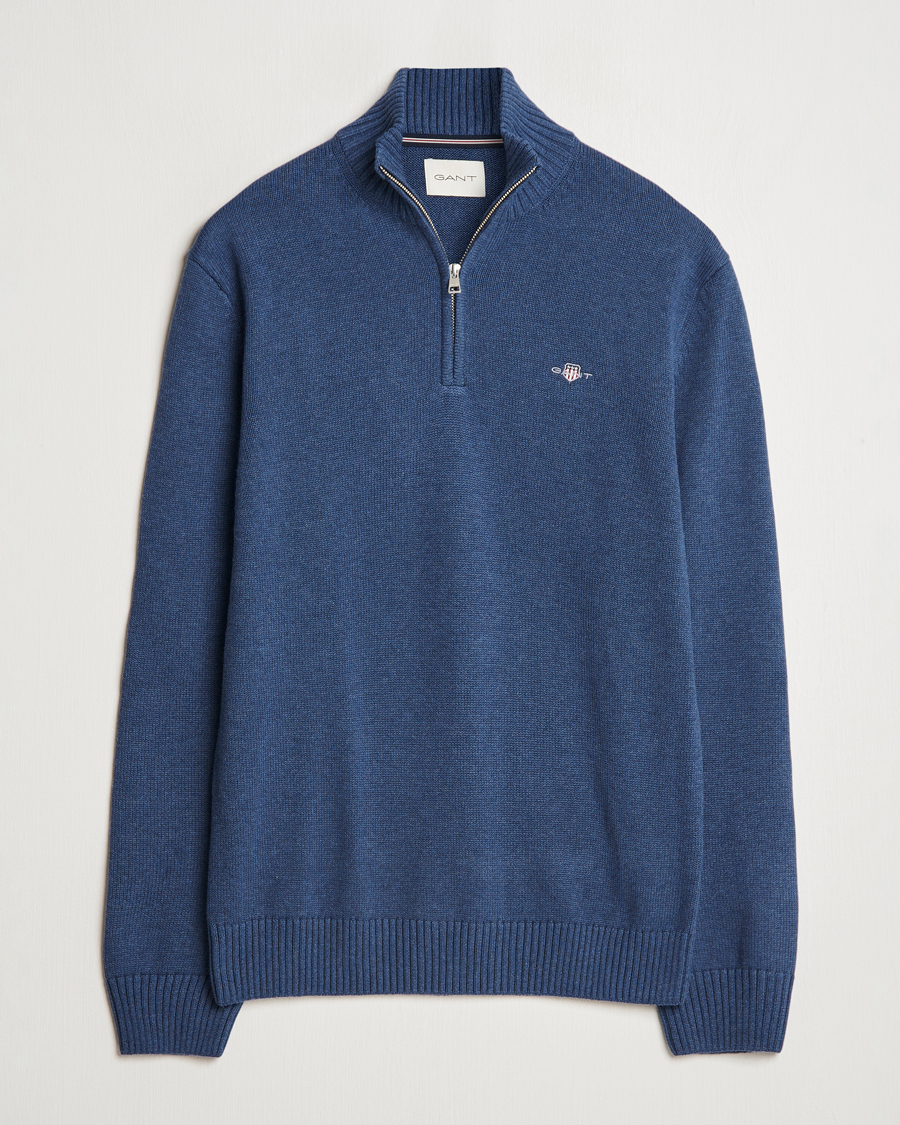 GANT Casual Cotton Half Zip Dark Jeans Blue Melange