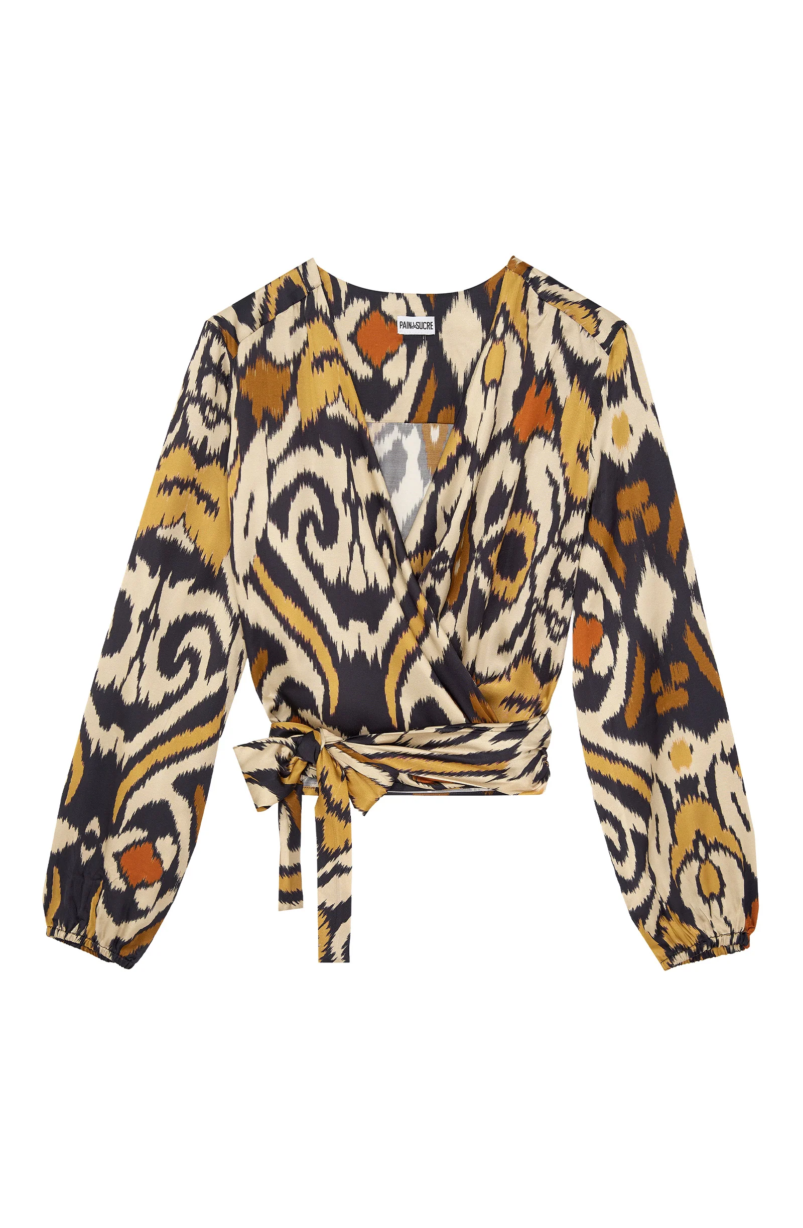champ Cache-coeur en satin à manches longues imprimé IKAT Ikat