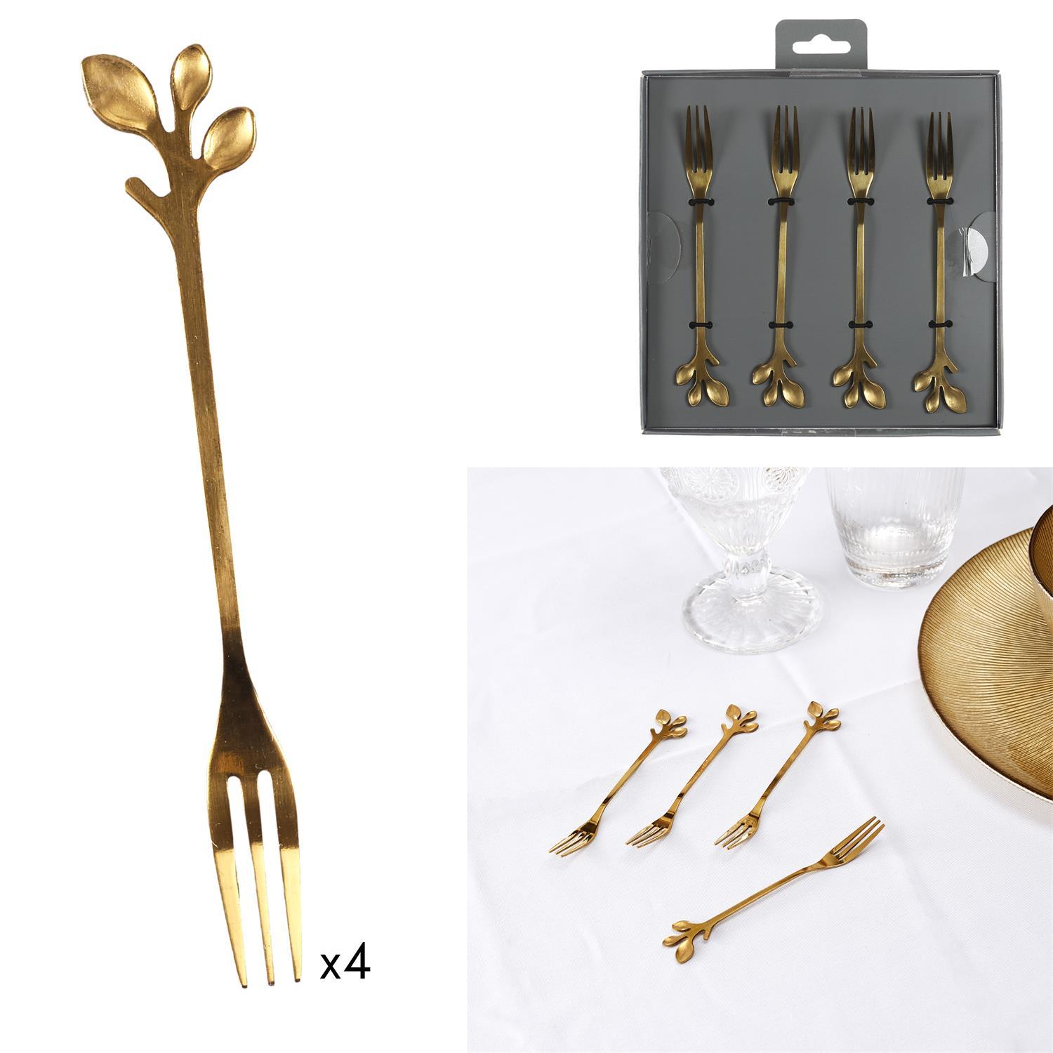 FOURCHETTE DESSERT FEUILLE DOREE X4 PIECES