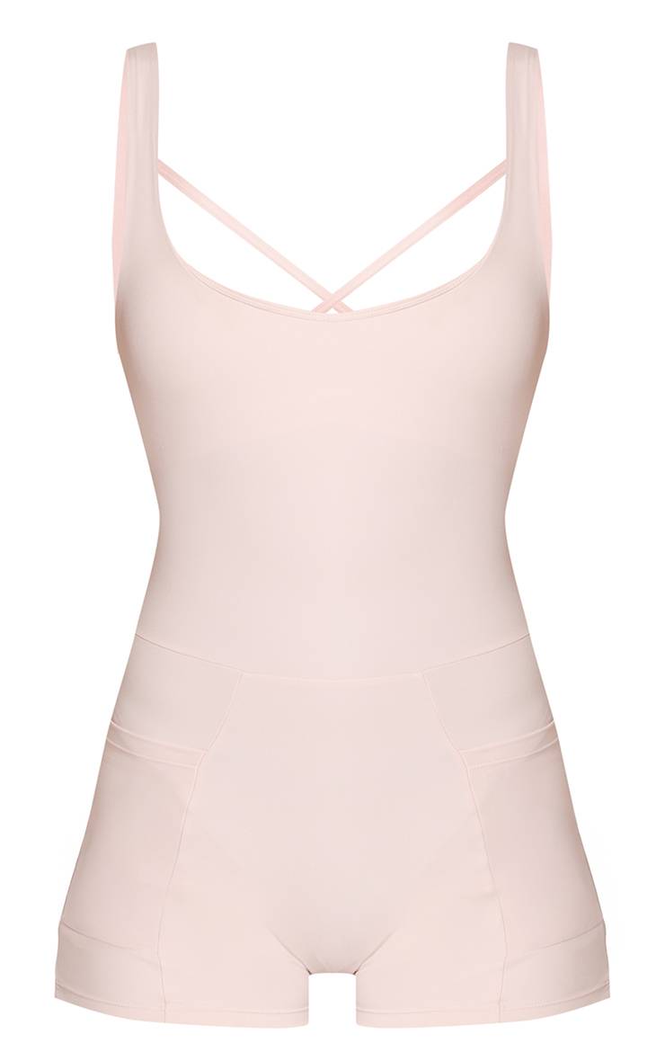 Rose Combishort De Sport Court Sculpant Avec Détail Poche
