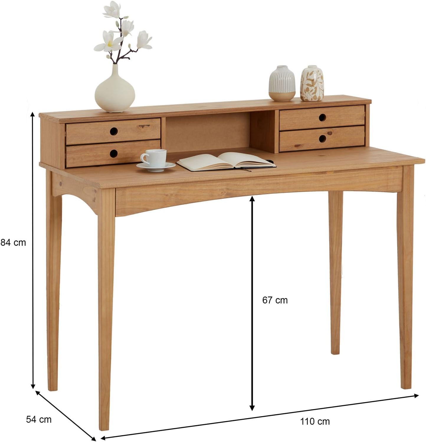 IDIMEX Schreibtisch Milano mit 4 Schubladen und 1 Fach aus Massivholz, Eiche Farben, robuste Verarbeitung PC-Tisch mit Stauraum für Büro und Home-Office