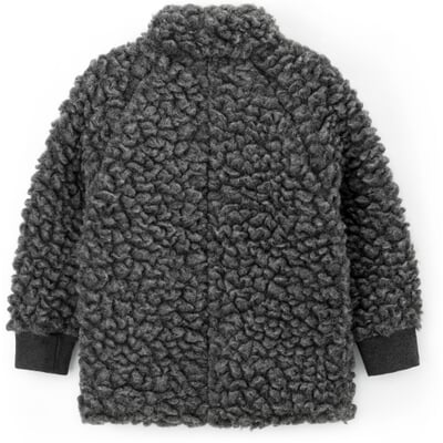 Kinder-Kragenjacke Wollplüsch, Schiefergrau