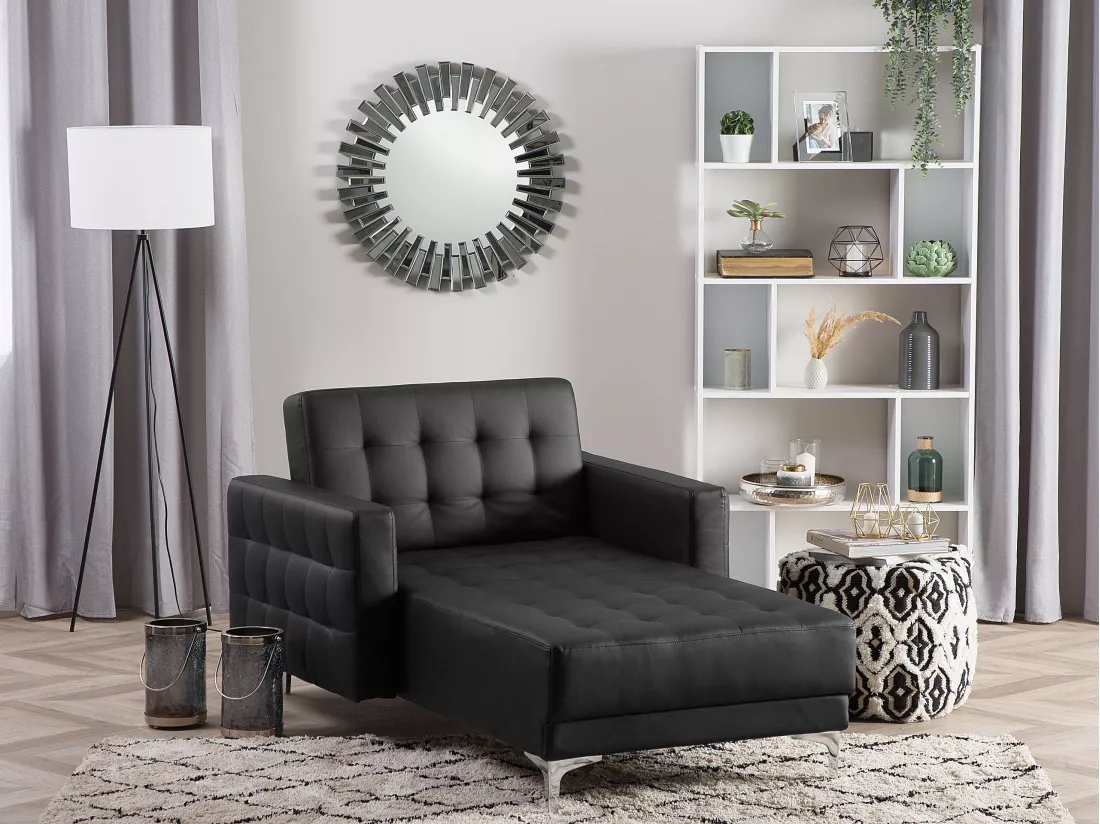 Chaise longue en cuir PU noir ABERDEEN
