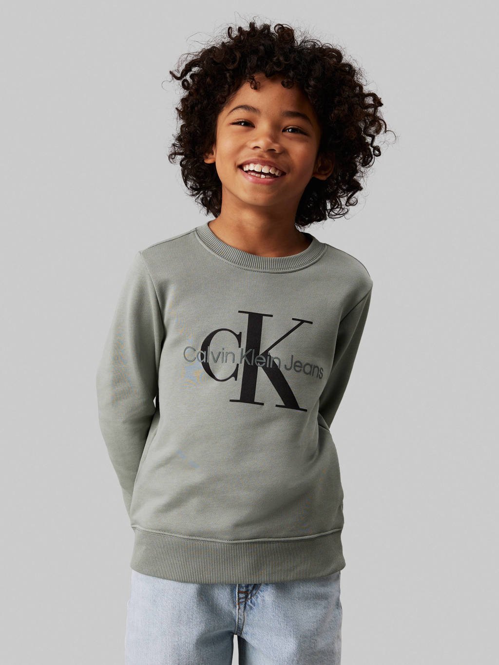 Calvin Klein sweater Terry met logo grijsgroen