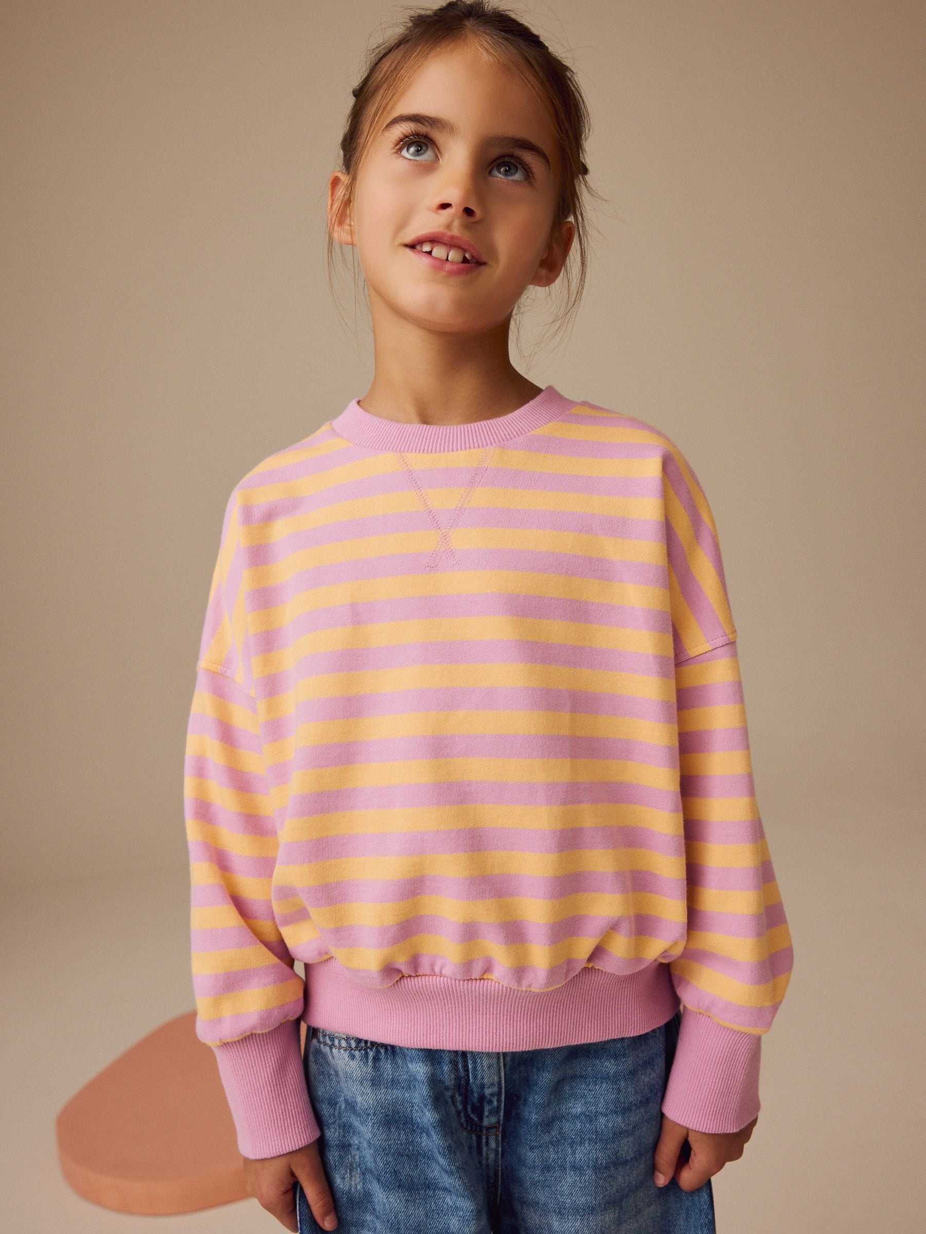Roze/oranje - Gestreept 100% katoenen sweatshirt (3 - 16 jr)