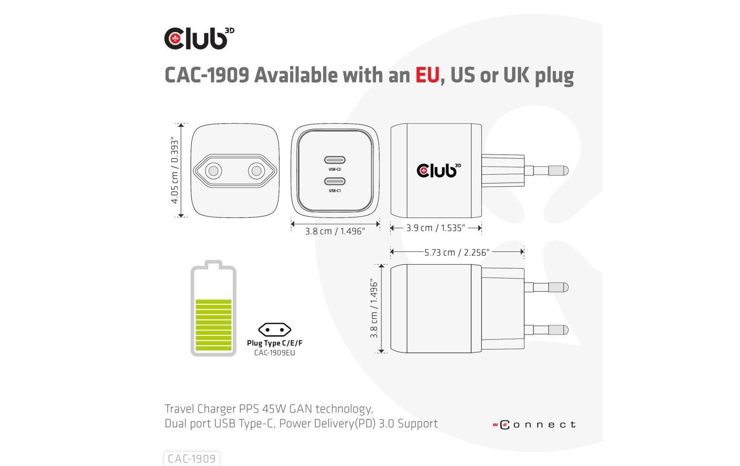 USB-Wandladegerät CAC-1909Kompakter USB-Ladeadapter mit PowerDelivery und GaN-Technologie