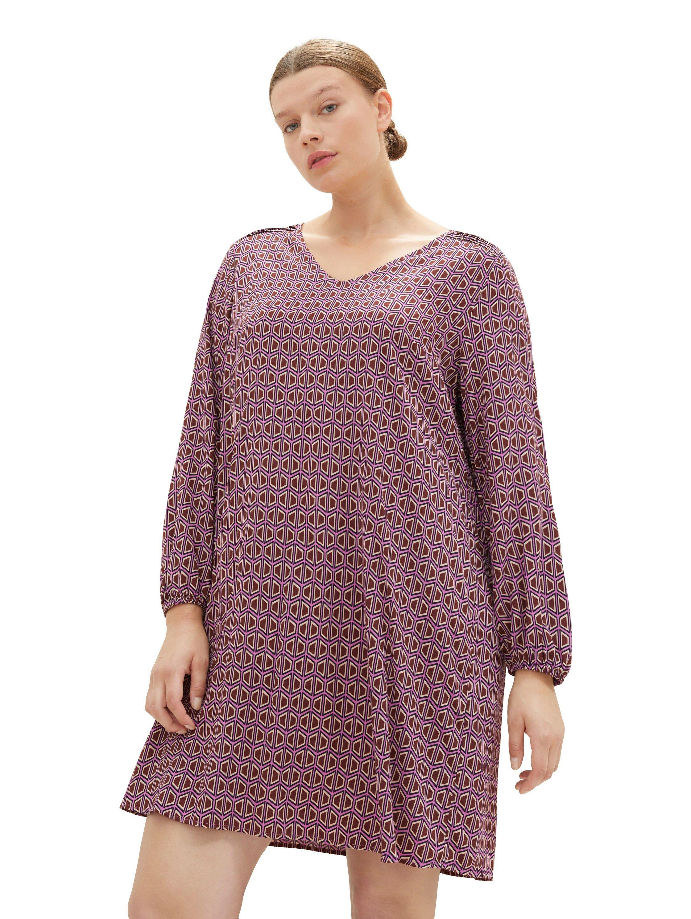 Kurzes Kleid mit Alloverdruck und V-Ausschnitt