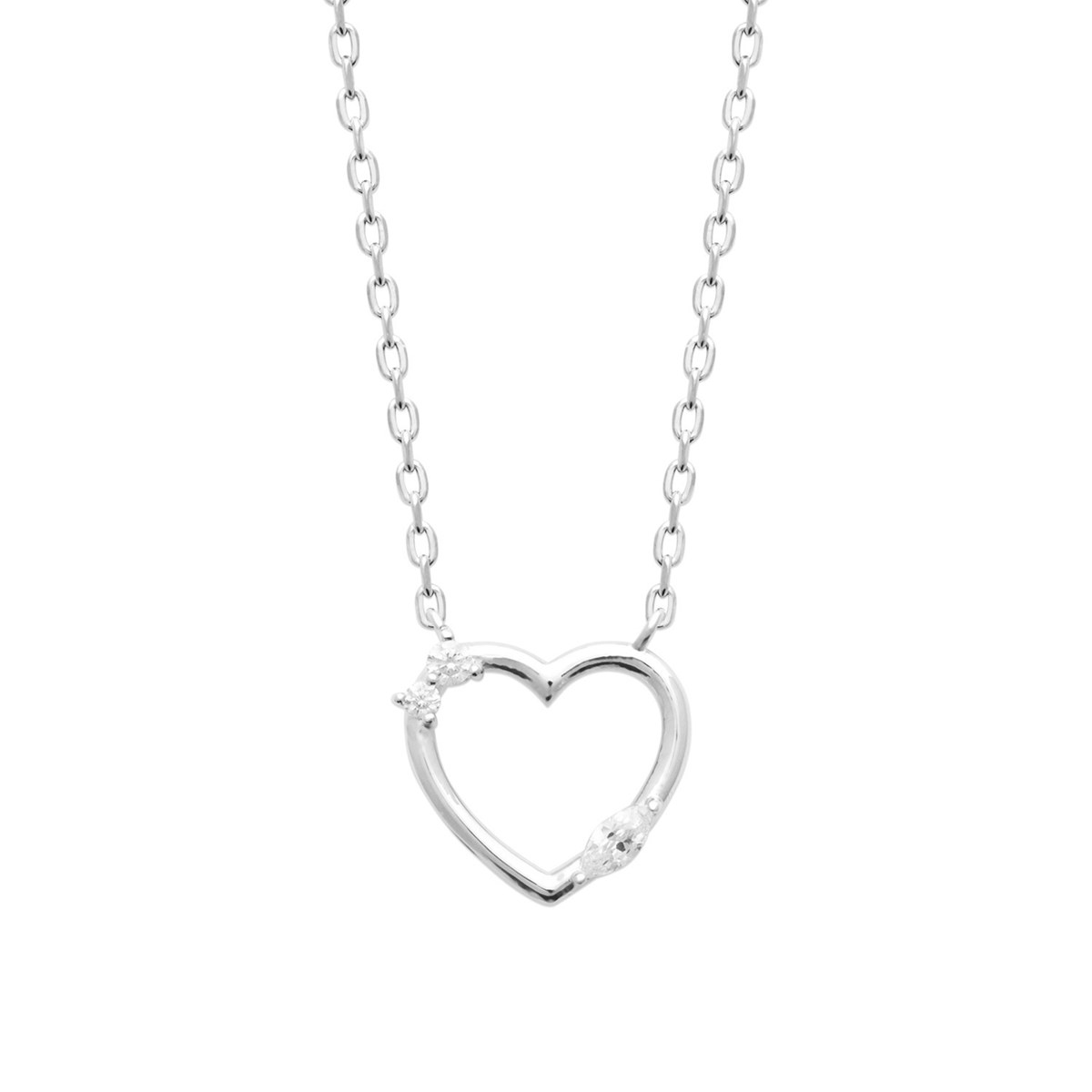 Collier Brillaxis argent rhodié coeur avec oxydes