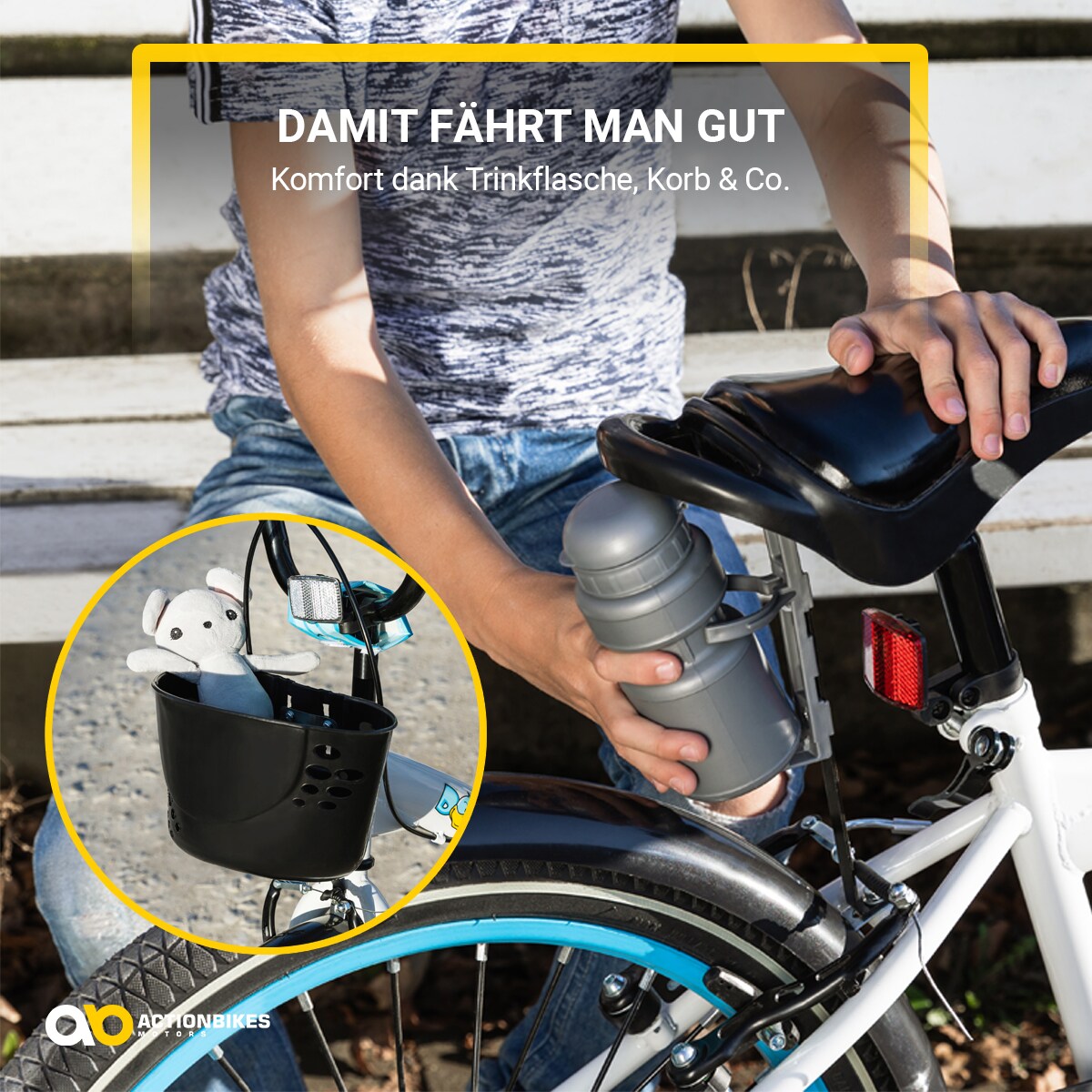 Actionbikes Kinderfahrrad Donaldo 20 Zoll, V-Brake-Bremsen, höhenverstellbar, Seitenständer, Korb