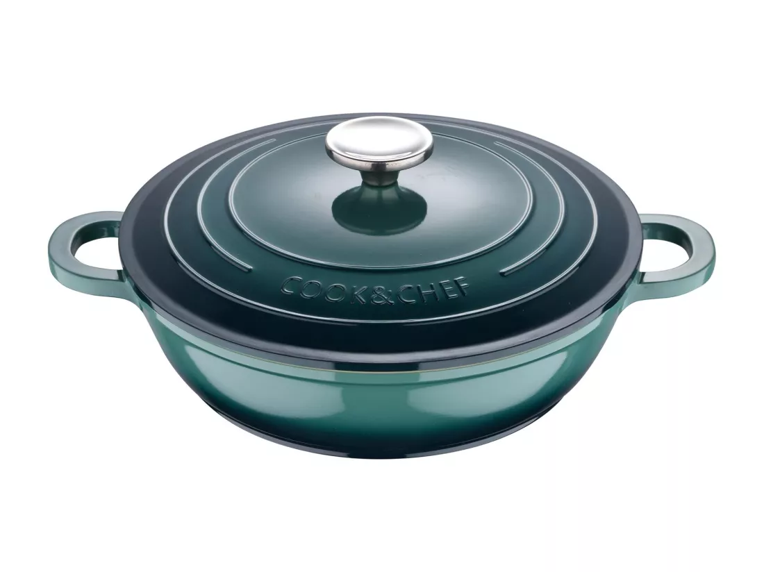 Marmite basse Ø24x6,5cm en fonte d'aluminium EXCALIBUR avec couvercle Bergner