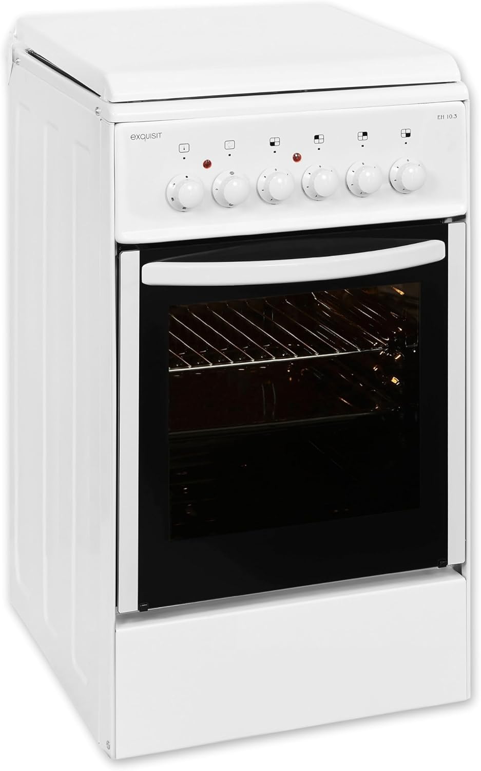Exquisit Standherd EH 10.3 F2 | Elektro-Standherd | 50 cm | Masse-Kochfeld | 50 L Garraum | Inkl. Deckel | Weiß