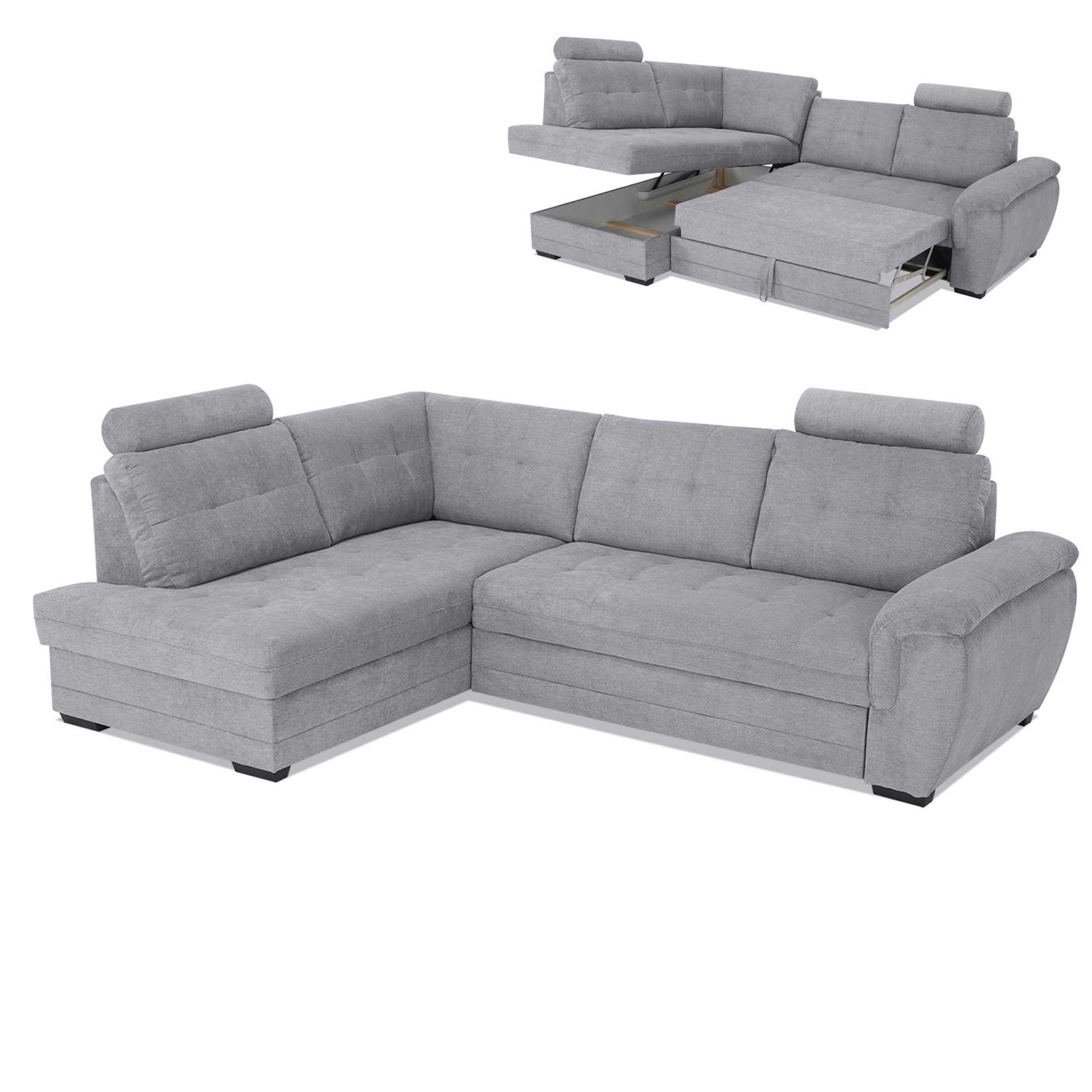 Ecksofa - grey - Velours - Liegefunktion - Staukasten links