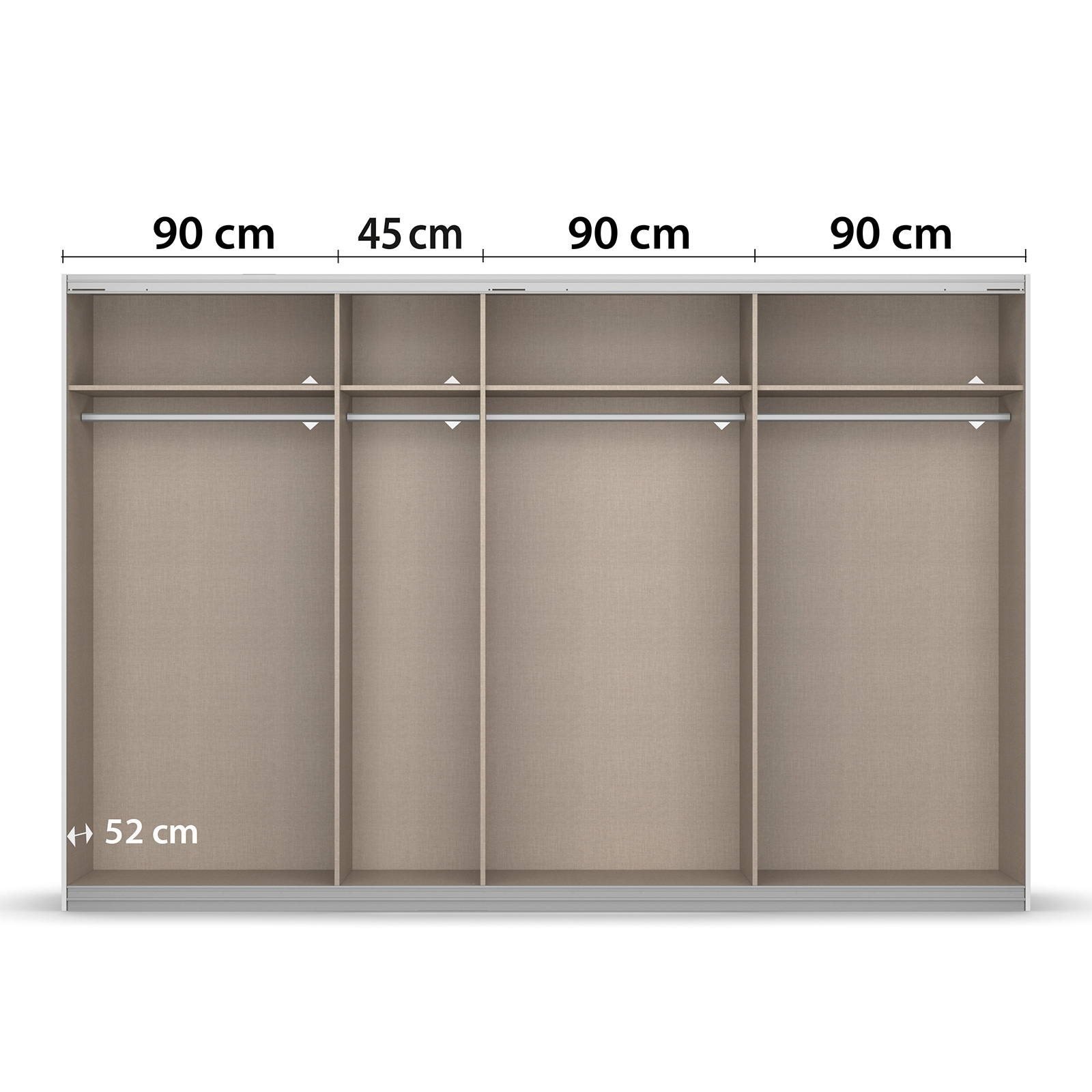 Schwebetürenschrank - weiß Hochglanz - 4-türig - 315 cm