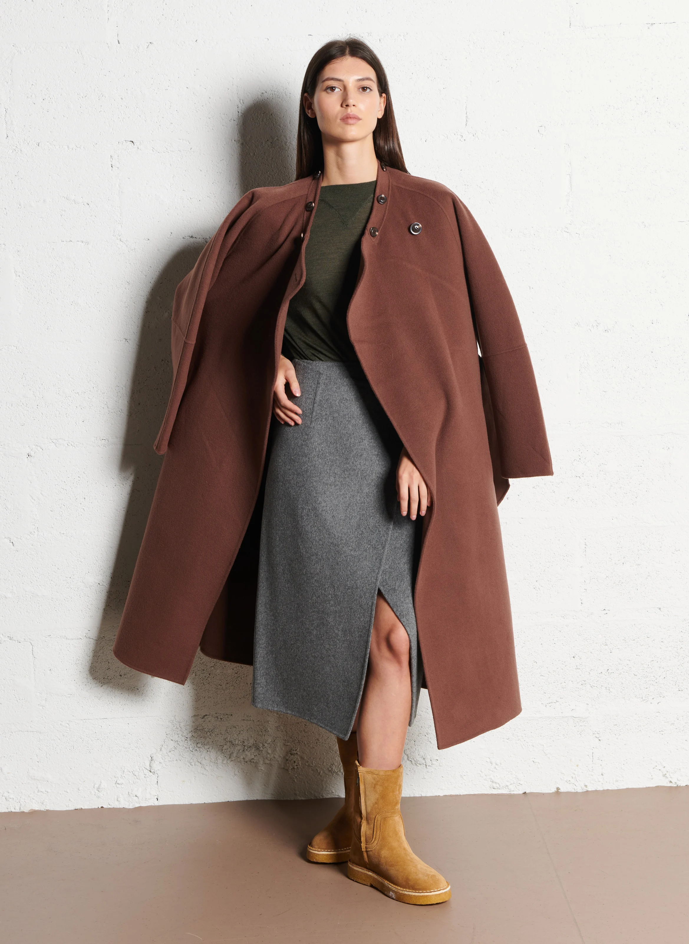 CHAMBERY - Manteau col classique ample en laine mélangée | Rose