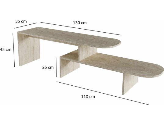 CONCEPT1 - Meuble TV Puzzle travertin 130 x 35 x h45 cm