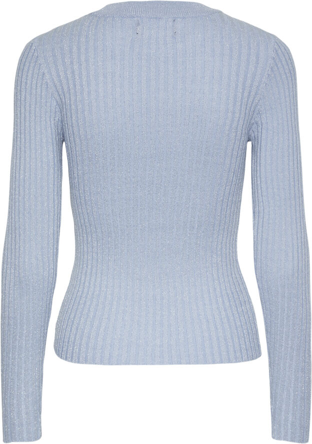 Pieces PCCRISTA LS LUREX O-NECK KNIT MM Soft chambray/silver lurex