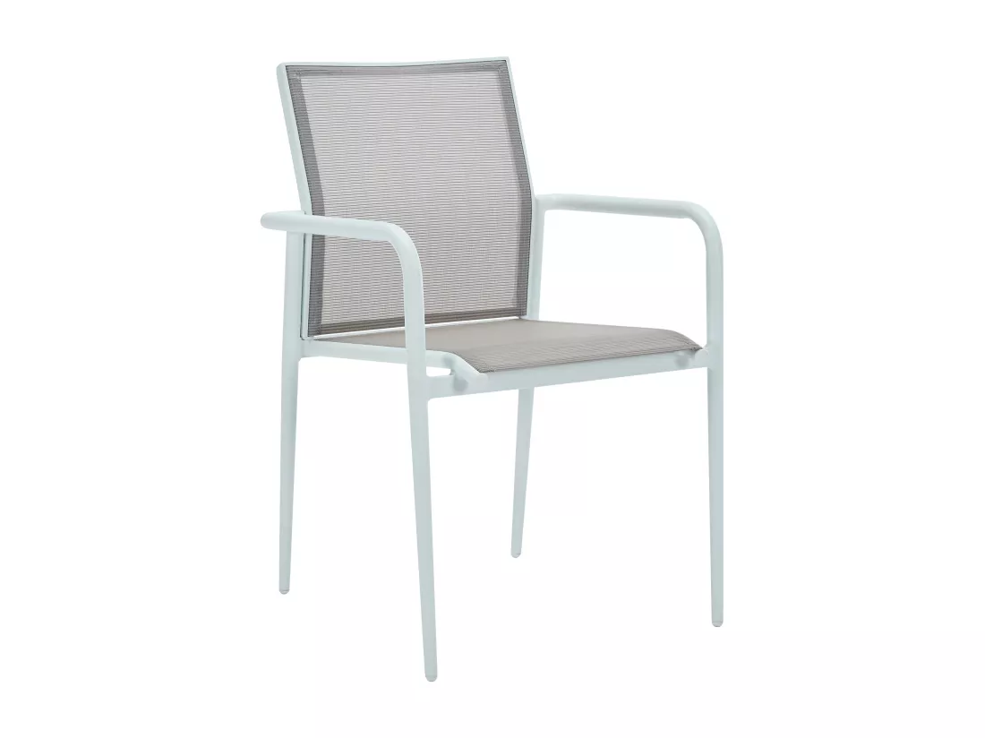 Lot de 2 fauteuils de jardin empilables en aluminium et textilène - Gris clair et blanc - YOHA de MYLIA