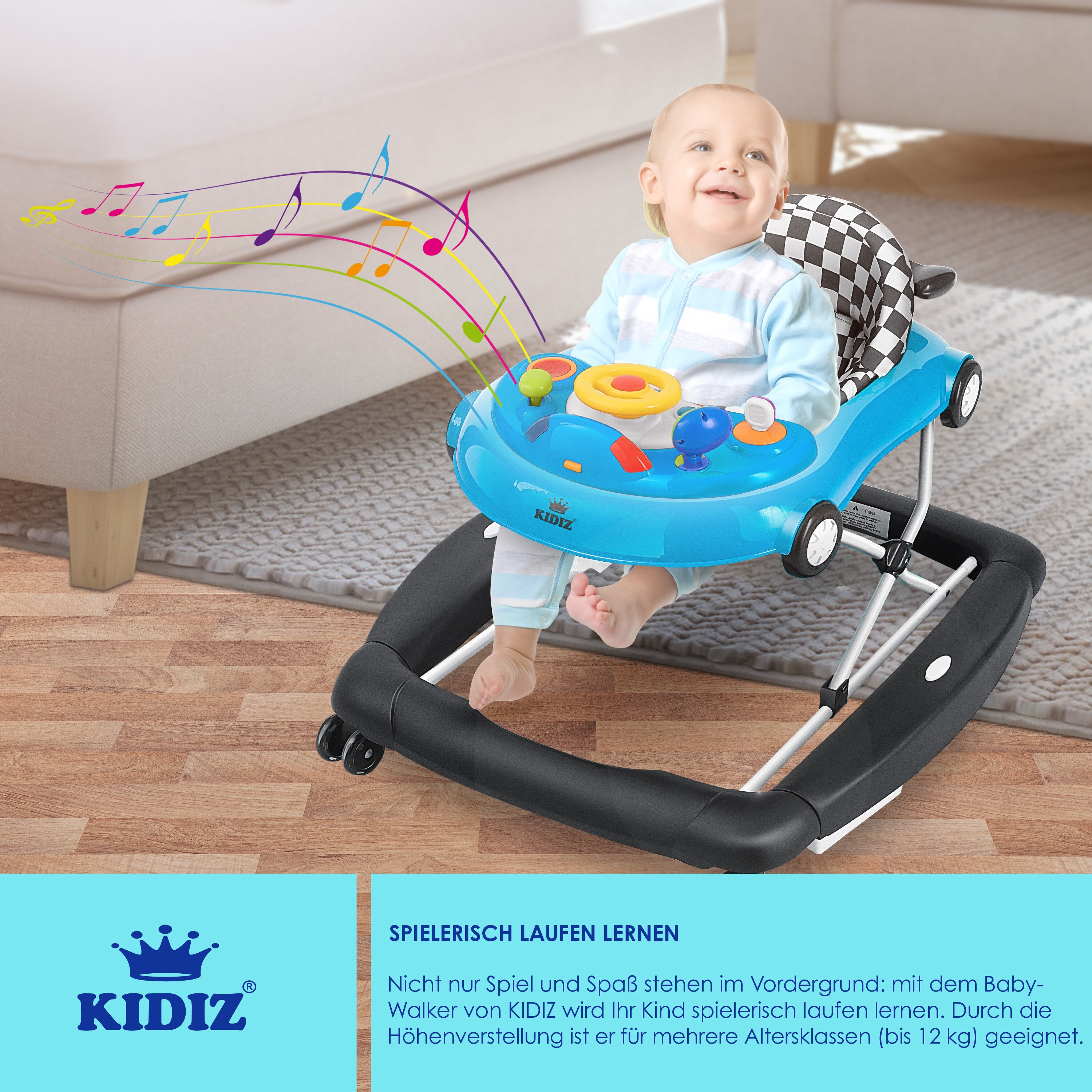 KIDIZ® 4in1 Lauflernhilfe Babywalker Spiel- und Lauflernwagen Gehfrei - Schaukelfunktion Babywippe mit Rollen, Licht, Musik ,Spielecenter Esstisch Laufstuhl Laufhilfe babys ab 6 Monaten Klappbar