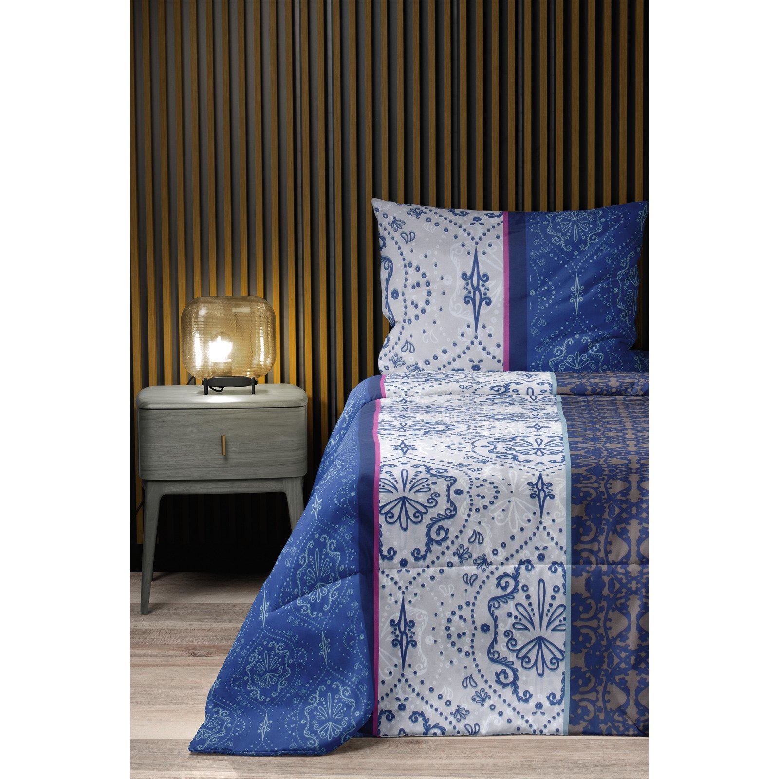 Bettwäsche Microfaser Mosaik navy blau 160x210 Duvetbezug Nord