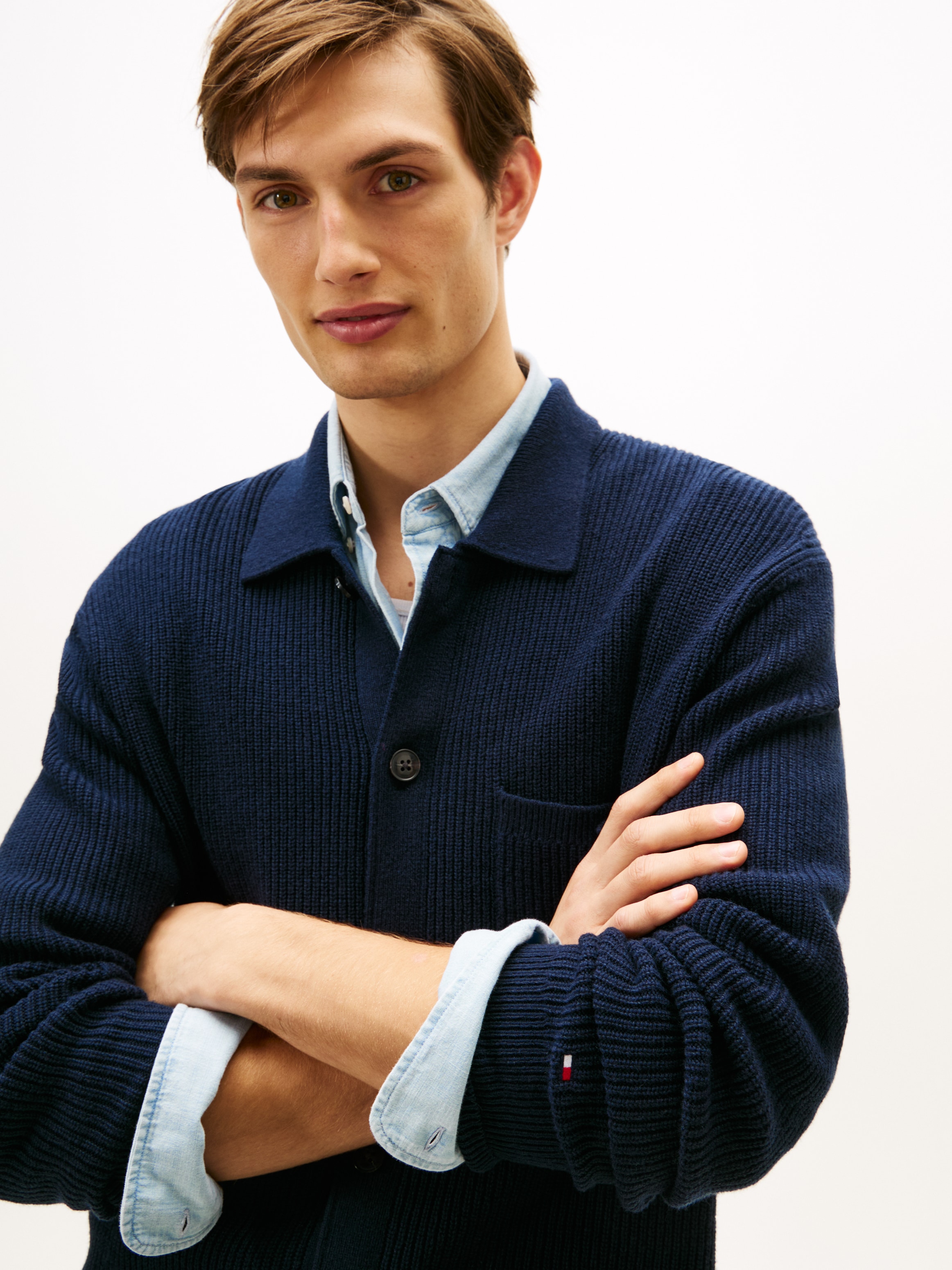 Tommy Hilfiger Cardigan »FISHERMAN RIB COACH« normale Passform, mit halbgespreizten Kragen