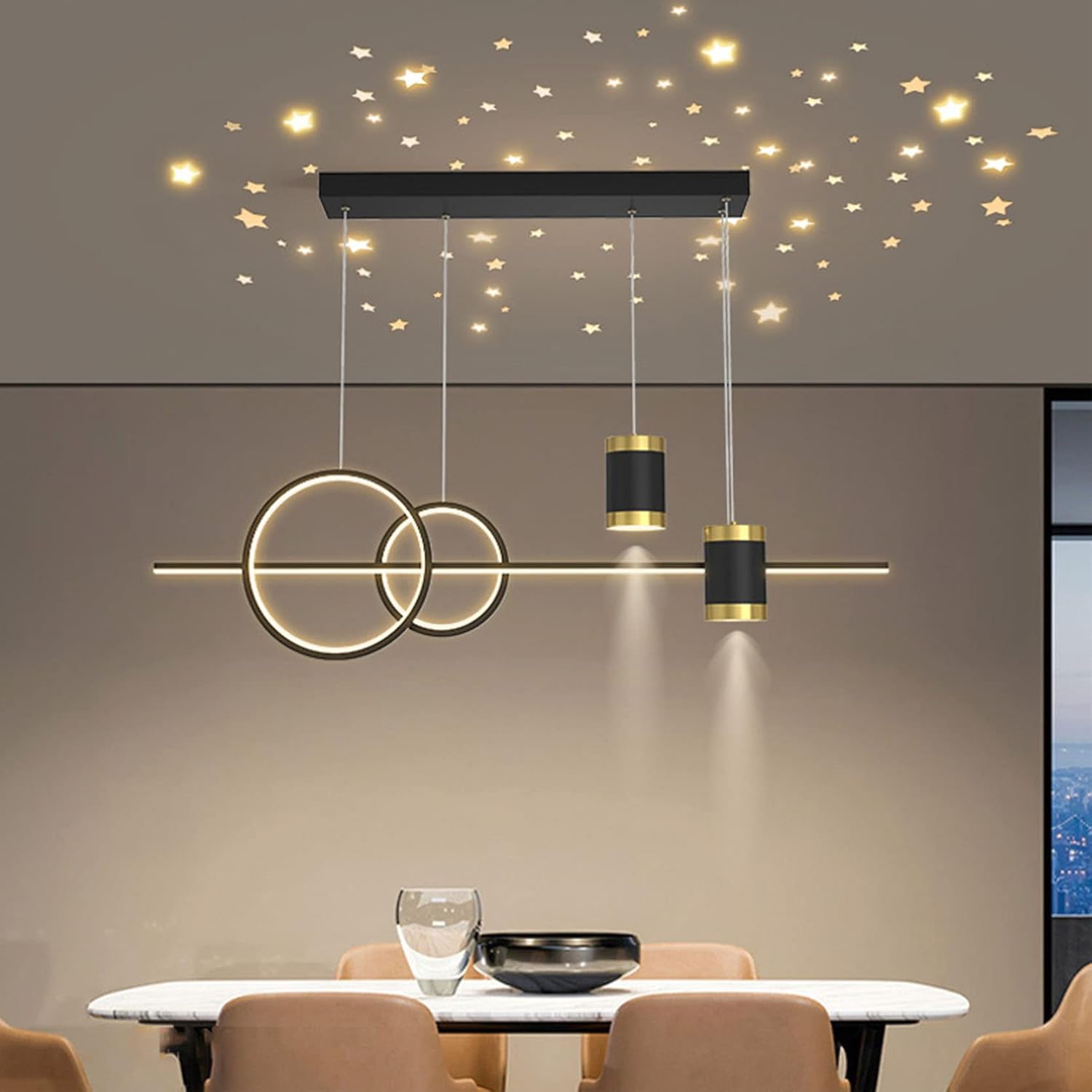 100cm Esszimmerlampen Esstischlampe LED Pendelleuchten Höhenverstellbar Designer Hängeleuchte Dimmbar Mit Fernbedienung LED Hängelampe Wohnzimmer Esstisch Küchen Lampen Schwarz [Energieklasse F]