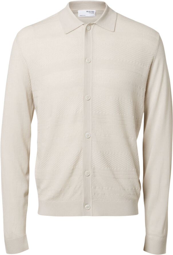Selected Homme SLHTRAY LS KNIT MERINO POLO CARDIGA Oatmeal