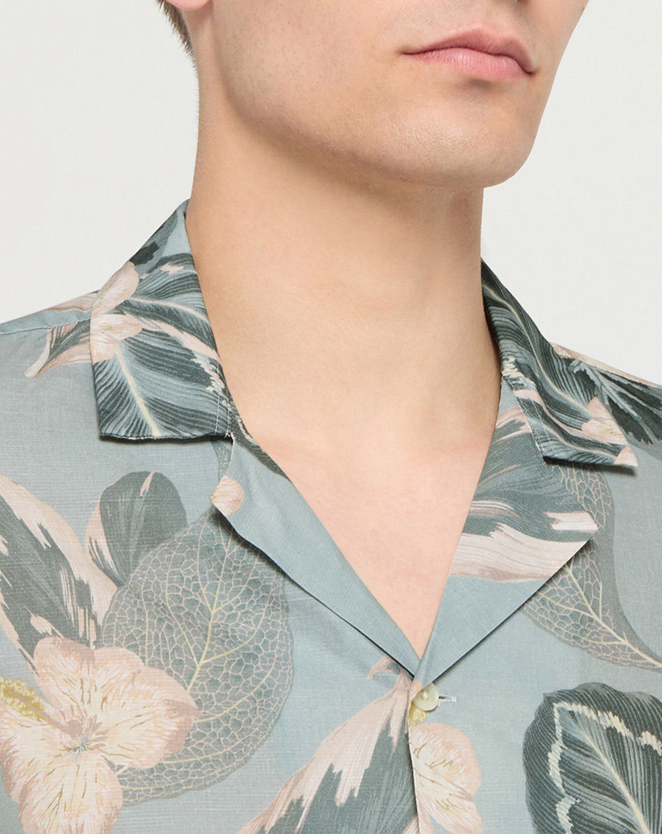 Hackett London Chemise en Lin mélangé Bowling  à imprimé tropical vert clair