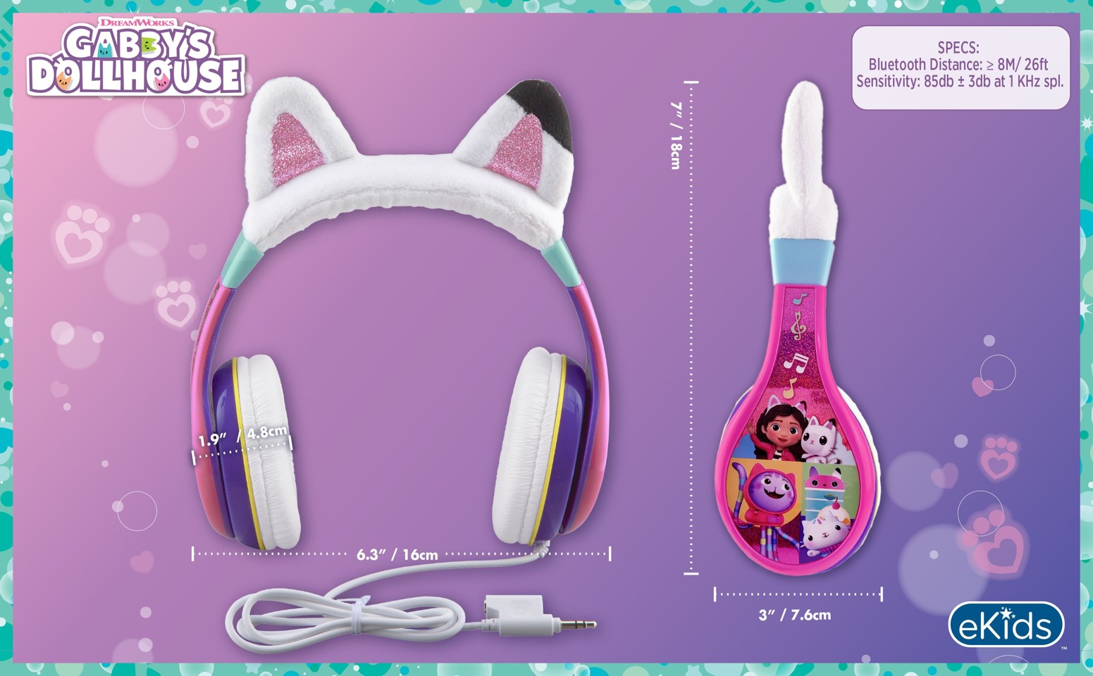 eKids - Disney Gabbys Dollhouse hovedtelefoner til børn med lydstyrkekontrol for at beskytte hørelsen