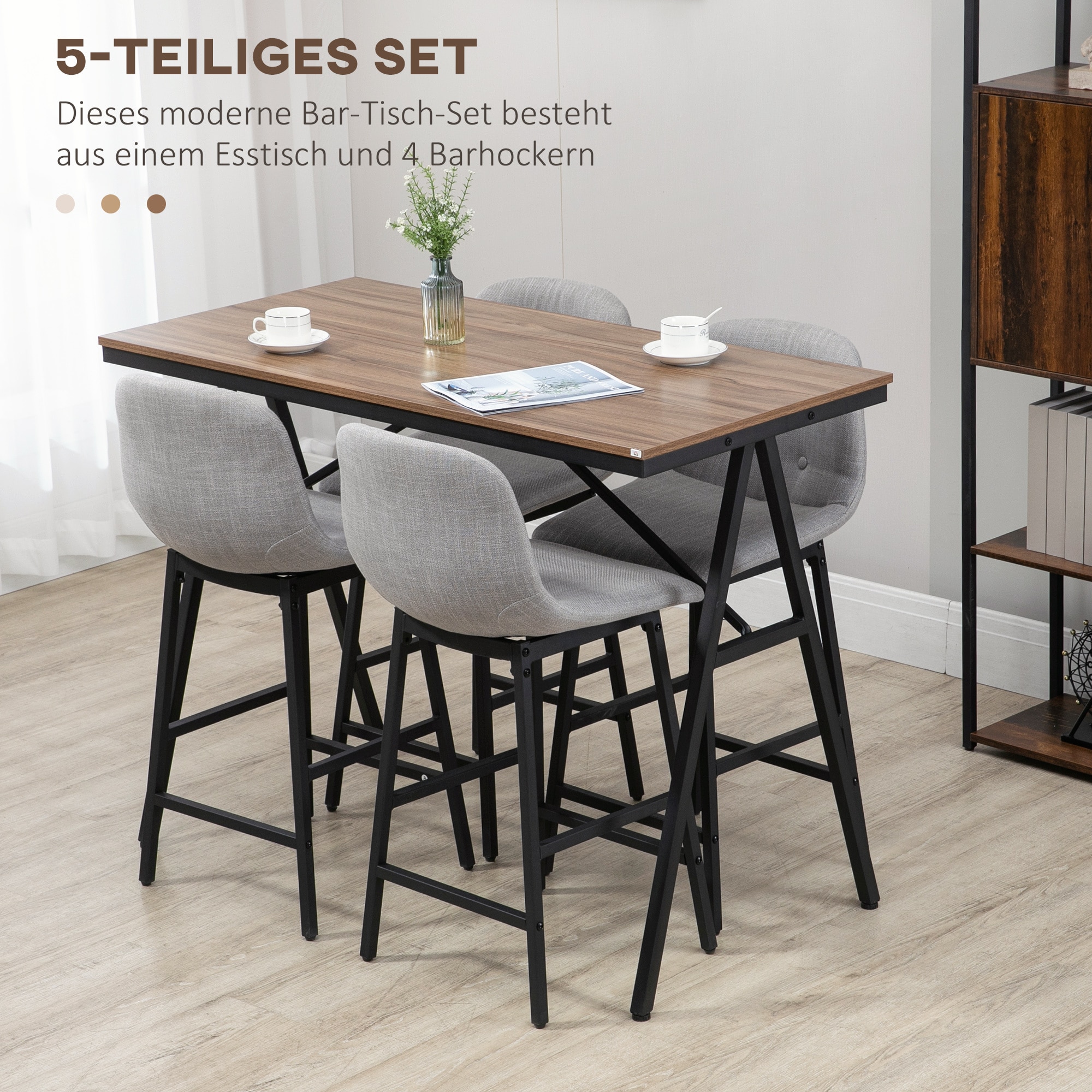 HOMCOM Bartisch-Set mit Fußstütze grau, natur 120L x 60B x 91H cm