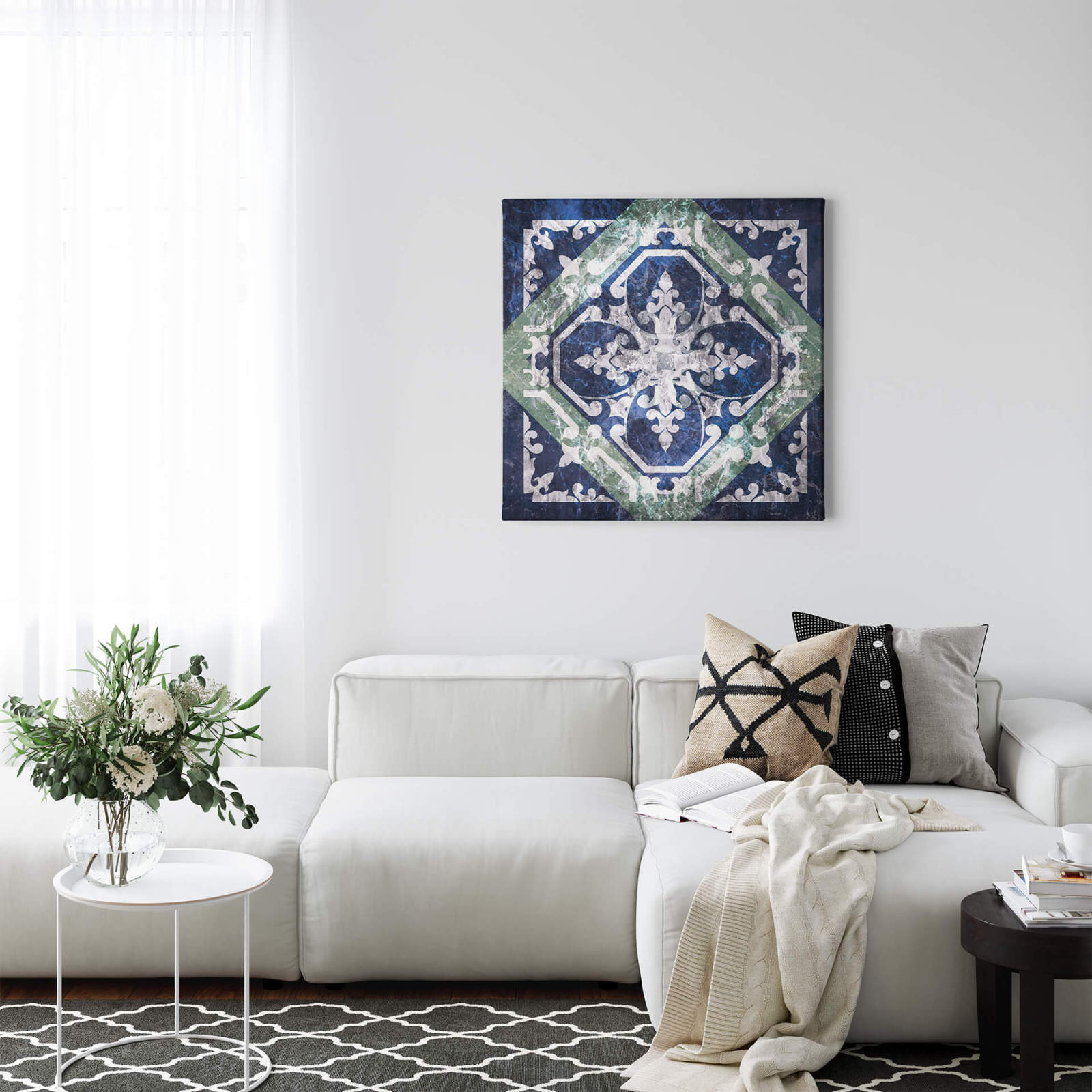 Leinwandbild MARKT VON MARRAKESCH - blau - 50x50 cm