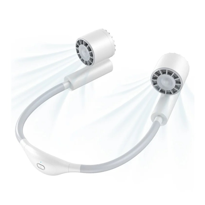Flexibler Sport Nacken Dual Ventilator Lüfter Wiederaufladbar 1200 mAh mit 3 Stufen - Weiss/Grau