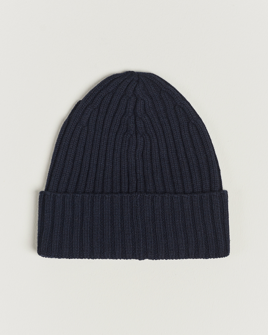 Piacenza Cashmere Ribbed Cashmere Beanie Navy