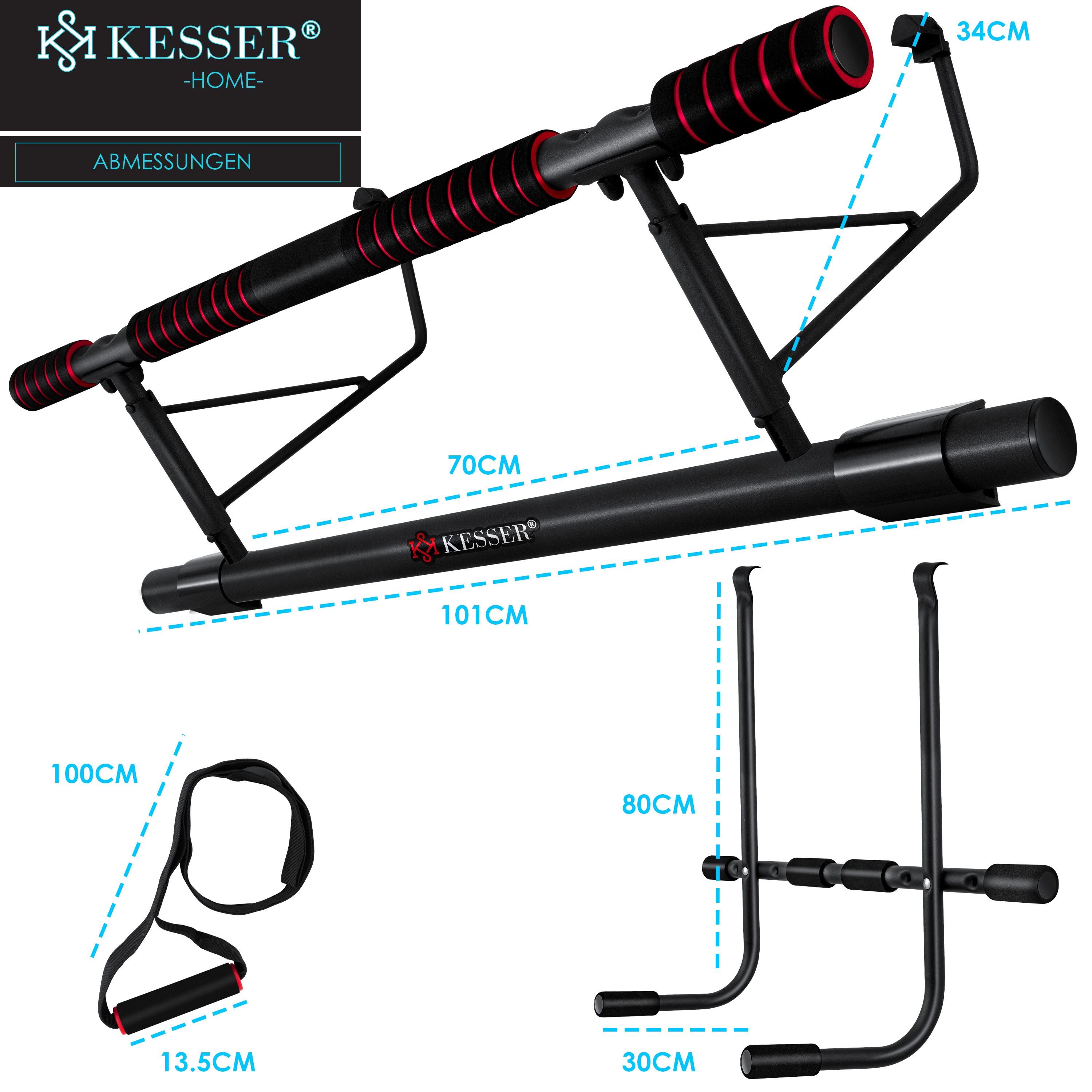 KESSER® 4in1 Premium Klimmzugstange inkl. DIP-Station & Power Ropes , klappbare Türreck, sichere Türrahmen einhängen, Montage zu Hause ohne Schrauben , Pull Up Bar