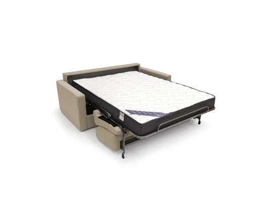 DIVANI.STORE - Canapé lit chris en tissu imperméable beige 3 places maxi