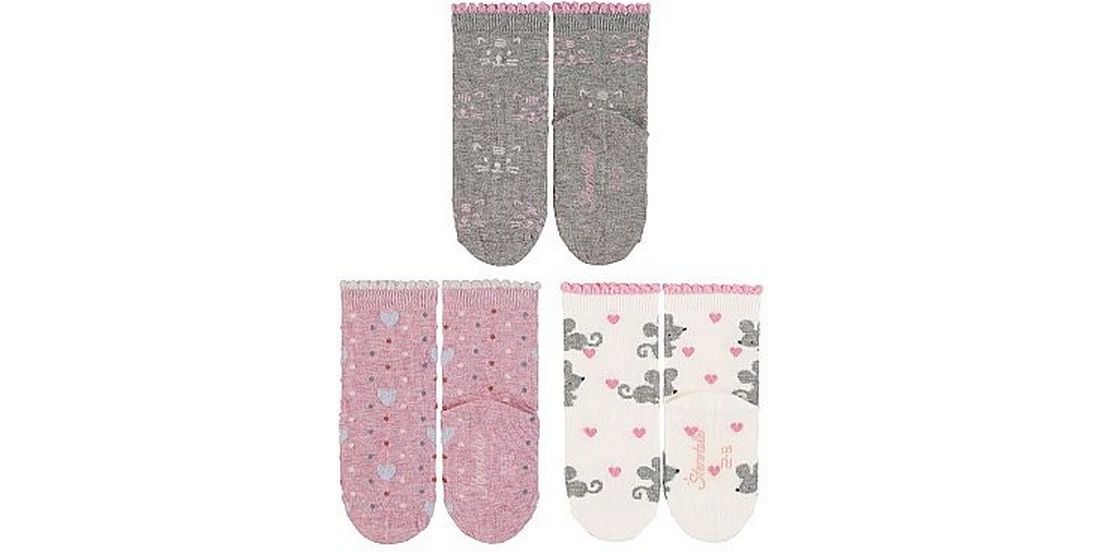 Sterntaler Socken 3er Set Katze/Maus Hellgrau/Rosa/Beige Gr Socken für Kinder