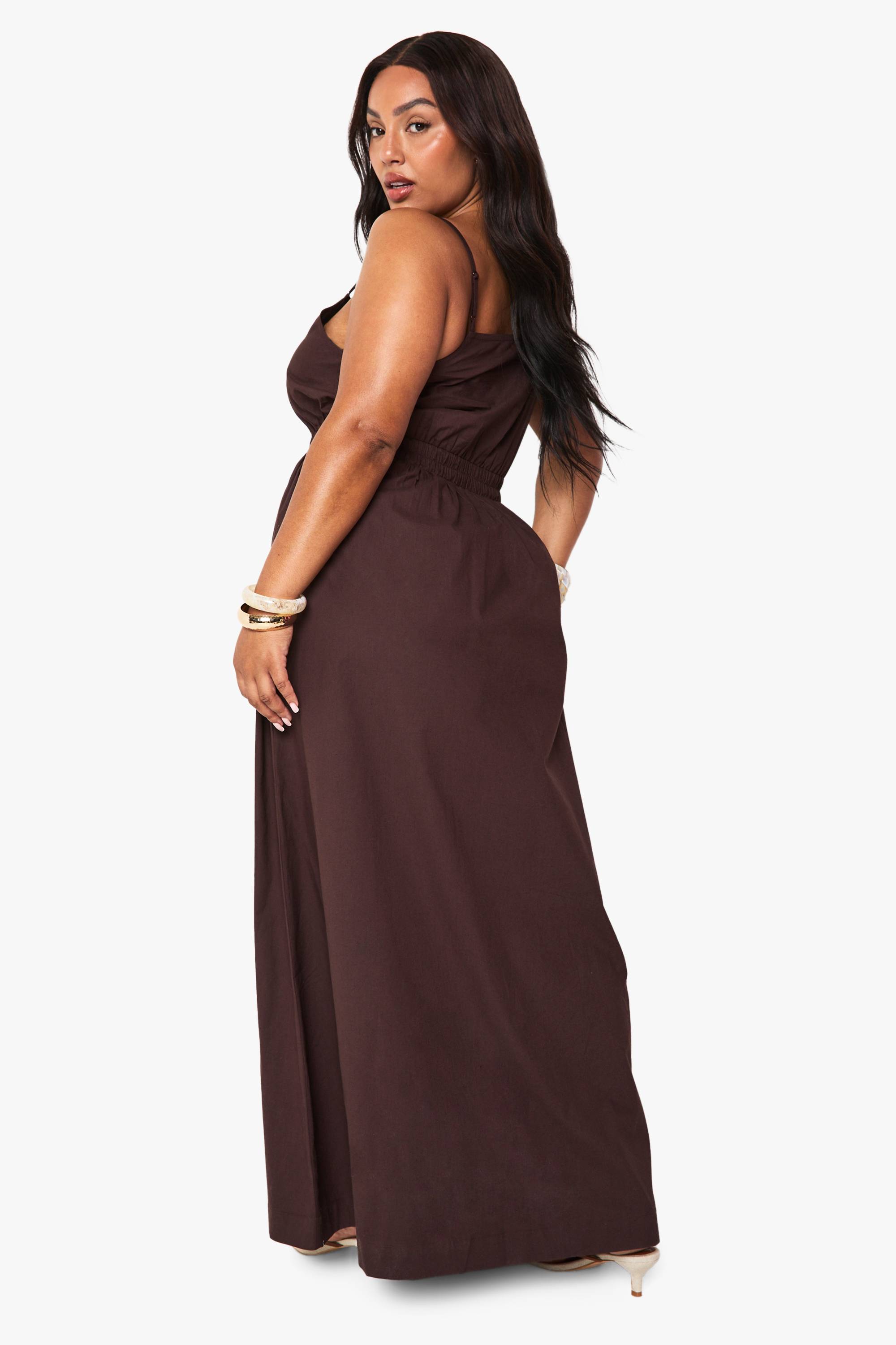 boohoo Robe Midaxi en Popeline de Coton Plus