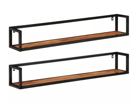 Étagères murales 2 pcs 110x17x17 cm bois massif d'acacia et fer